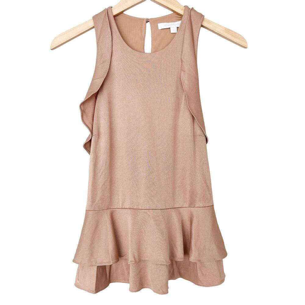 Jonathan Simkhai Tan Ruffle Peplum Sleeveless Top Sz M
